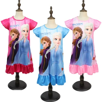 Момиче Дисни принцесиРокля Лято къс ръкав Frozen Анна Елза Детски дрехи Детски пижами Рожден ден Ежедневни костюми3 8 Y