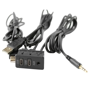Car Dual USB порт 3.5Mm AUX USB панел разширение кабел олово монтаж панел слушалки мъжки жак флъш монтиране адаптер