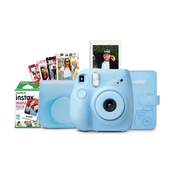 Fujifilm INSTAX Mini 7+ Bundle (10-Pack филм, албум, калъф за камера, стикери), светло синьо, чисто ново състояние Мебели