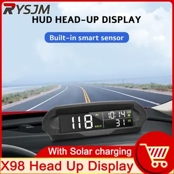 Universal HUD X98 Car Head Up дисплей Слънчево зареждане Цифров метър GPS скоростомер Аларма за превишаване на скоростта Разстояние Надморска височина Напрежение