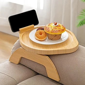 Couch Arm Table Диван подлакътник тава диван ръка тава с 360 ° въртяща се за хранене кръгла трайна лесна инсталация лесен за използване