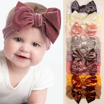 Тънка бебешка златна кадифена панделка шал деца мека и удобна найлонова лента за глава бебешка лента за коса.