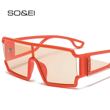 SO&EI Ins Популярни модни едно парче квадратни слънчеви очила жени марка дизайнер уникален кухи широки крака очила мъжки нюанси UV400
