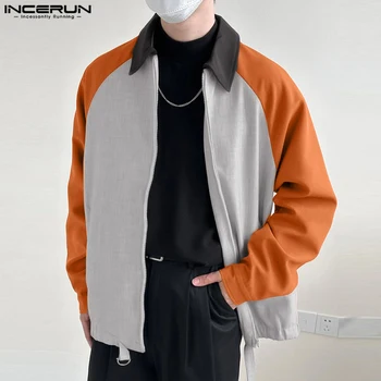 2023 Мъжки якета Пачуърк ревера дълъг ръкав улично облекло джобове с цип Ежедневни тънки палта Есенни модни якета S-5XL INCERUN