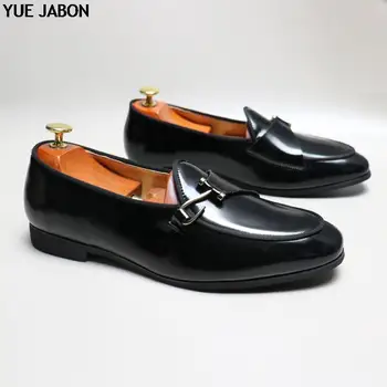 Нова кука дизайн черни мокасини за мъже бизнес приплъзване кръг пръсти пролет есен ръчно изработени сватбени обувки за мъже размер 38-48