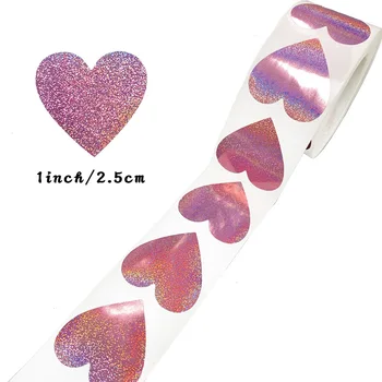 1inch 500pcs етикети лазерна любов стикер сърце форма скрапбукинг подарък опаковка парти сватба Свети Валентин канцеларски стикери
