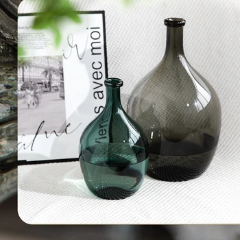 Прост голям корем стъкло ваза пиян дървен под цвете подреждане декорация малък калибър прозрачен хидропонен звънец