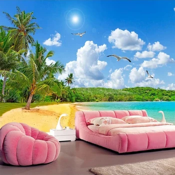 Персонализиран стенопис с всякакъв размер 3D плаж с изглед към морето кокосово дърво пейзаж стенопис фото тапет хол спалня телевизор декор