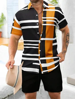 Мъжка риза Лятно облекло Мъжка риза с къс ръкав 3D принт Ризи Външни върхове Улично облекло Свободни ежедневни хавайски ризи