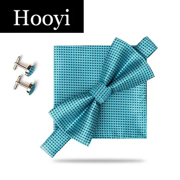 HOOYI 2019 Нов комплект за вратовръзка Папийонки за мъже Папийонка Джобни квадратчета Копчета за ръкавели Сватбена бизнес вратовръзка