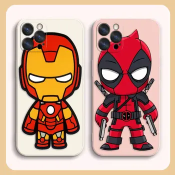 Marvel Deadpool Iron Man Case For Apple iPhone 14 13 12 11 Pro XS Max Mini X XR SE 7 8 6 15 Plus Цветен удароустойчив течен калъф