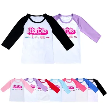 MINISO Барби Филмът Периферно двуизмерно детско облекло Тениска с къс ръкав с три четвърти ръкав е най-добрият подарък