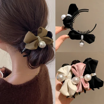 Нова перлена папийонка щипка за коса плюшена опашка фиксирана голяма щипка за коса елегантни жени плътен цвят шапки аксесоар подарък за момиче