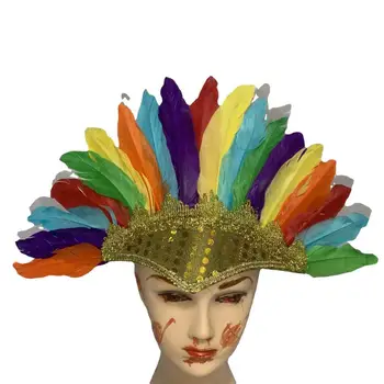 Синтетичен шлем от перо Цветни индийски стил перо шапки за детски Хелоуин парти костюм карнавал за партита