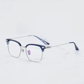 Дизайнерска марка Square Sliver Рамка за очила за мъже Ръчно изработени супер светло сини титанови очила Лято 2023 Мъжки нюанси