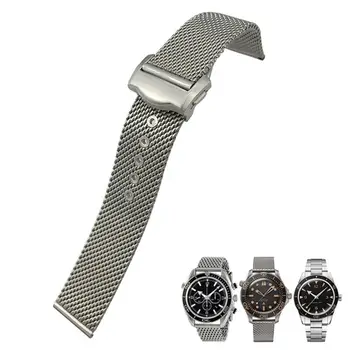 PCAVO За Omega 007 Seamster 300 Siver метална тъкан 20mm каишка за часовник 316L неръждаема стомана ленти за часовници