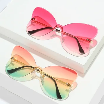 2023 Луксозна марка Rimless пеперуда слънчеви очила за жени Y2K мода пътуване шофиране градиент слънчеви очила UV400