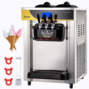 VEVOR 22-30 L/H меки машини за сладолед Търговски трикольор Desktop Оборудване за замразяване на сладки конуси Вендинг машина