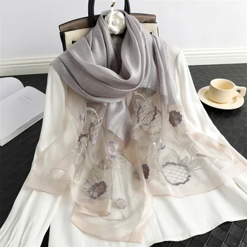 2023 Дамска мода Копринен вълнен шал Твърди шалове за бродерия Лятна дама Нов шал и обвивки Foulard женски хиджаб бандана шарфы