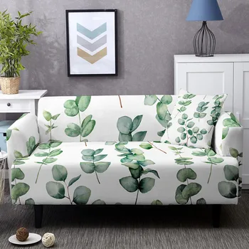 зелени листа еластични диван покрива миещи се стреч калъфи за хол L формаДиван покритие 1/2/3/4 седящ
