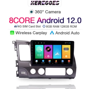 Carplay 720P 2 Din Android 11.0 Автомобилно радио за Honda Civic 8 2005-2012 Autoradio GPS радио стерео 360 панорамна камера 8 + 128G DSP