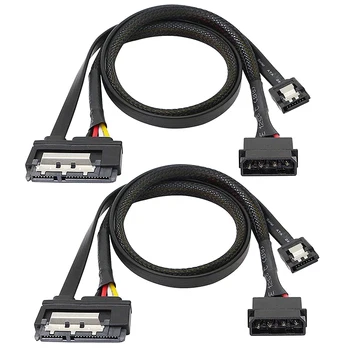 2 бр SATA 6G кабел за данни, SATA мощност 2-в-1 удължителен кабел, LP4 IDE към SATA 15P женски със сериен ATA III 7 пинов женски