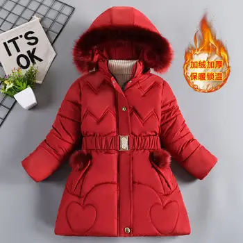 2023 Дебел запази топло зимни момичета яке Parkas качулка тежко палто за деца Детски връхни дрехи 1 2 3 4 5 6 7 8 9 до 10 години