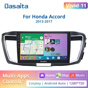Dasaita Vivid 1 Din Car Radio за Honda Accord 2013 2014 2015 2016 2017 9-то поколение Apple Carplay Android 10.2