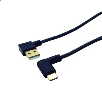 Ляв десен ъгъл 90 градуса позлатен USB3.1 тип-c USB мъжки към USB мъжкиЛяв конектор за зареждане на данни Кабел 25см за таблетен телефон