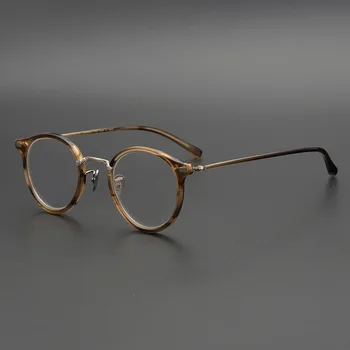 Ръчно изработени ретро малки кръгли очила рамка чист титан ултра-лека рамка мъжки късогледство женски японски плоска височина няколко designe