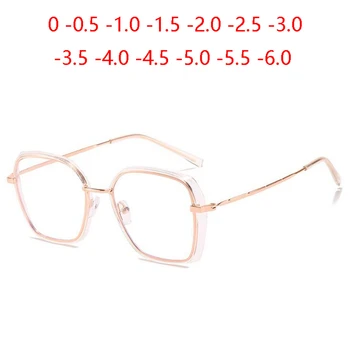 Златна розова рамка многоъгълник късогледство очила завършени жени мъже метални извънгабаритни рецепта очила диоптър 0 -0.5 -1.0 до -6.0