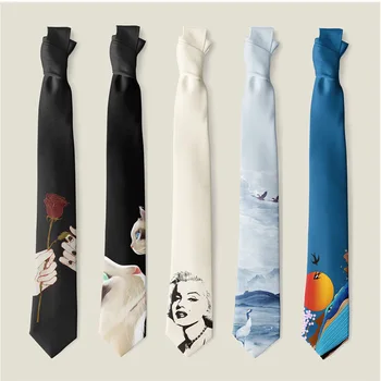 7.5CM дизайнер интересни печатни вратовръзки за мъже възрастни роза животно тигър черни връзки случайни коприна-имитирани Gravata вратовръзка вратовръзка