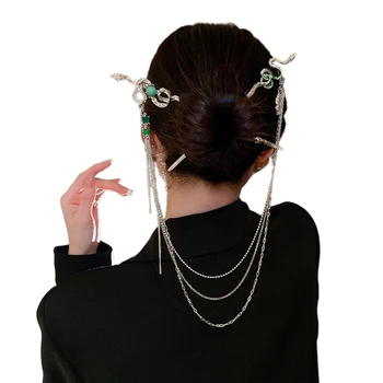 Двойна змия коса щифтове подвижни пискюл пръчки за коса китайски коса щифт прическа Chignon за жени момичета