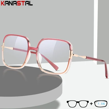 Жени Извънгабаритни очила за четене Рецепта CR39 лещи Късогледство Пресбиопични очила Синя светлина, блокираща TR Метална рамка за очила