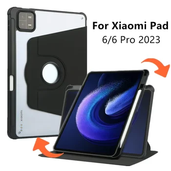 За Xiaomi Mi Pad 6 Pro 2023 11-инчов калъф за таблет 360 Въртящ се капак за държач за молив с автоматично събуждане MIPAD6 MIPAD 6 Ясен калъф