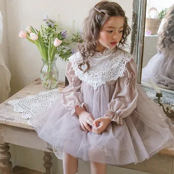 елен джонми корейски стил 2023 пролет бебе момичета принцеса рокли бутер ръкав дантела кухи навън деца рожден ден топка рокля