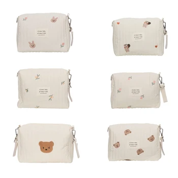 Сладка мечка бродерия пелени пътуване количка чанти за съхранение мама новородено пелена чанта грим торбичка за жени