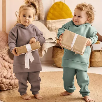 Зимни бебешки момчета облекло комплекти деца сгъстен суитчър детски дрехи момичета твърди памук дълъг ръкав пуловер върхове панталони