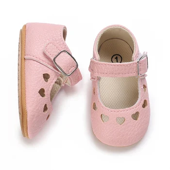 Сладко бебе момиче обувки: кухи кожени обувки за анти-хлъзгане първите стъпки (0-18 месеца)