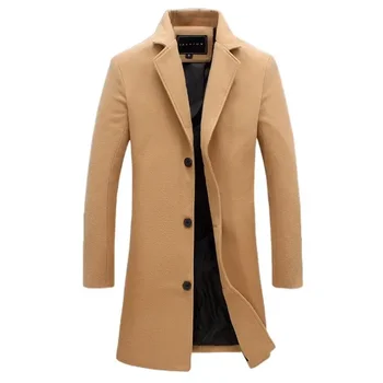 Мъжки есен и зима ново вълнено палто палто случайни плътен цвят високо качество дълго палто тънък годни мода голям ветровка палто