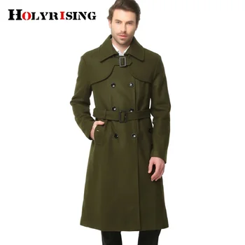 S-6XL Мода есен зима класически мъже тренч тънък вълнени палта двойно копче вълнени дълги връхни дрехи армия зелено черно 17513