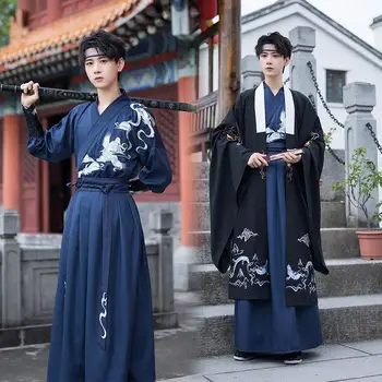 Оригинален китайски стил ханфу кран връщане Мъжка бродирана двойка студент дневен клас облекло комплект