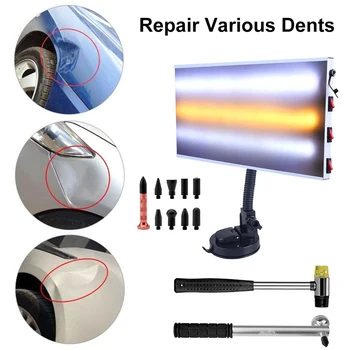 Paintless Dent Repair LED Repair Light Board with Dent Repair Hammer Rubber Hammer Tap Down Pen Replacement Heads Set