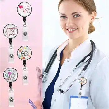 Притежател на значка Притежател на карта за самоличност на медицинска сестра с обратно клип Прибираща се макара за значка за офис училищна болница