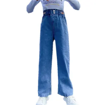 Girl Jeans Плътен цвят детски дънкови панталони за тийнейджъри 2023 Нови детски свободни панталони Пролет Есен Дрехи за момичета 5-14 години