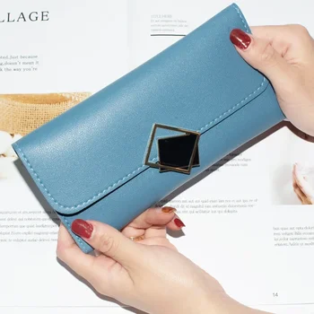 Новият дамски дълъг портфейл е стилен и елегантен мида цип мулти-карта чанта държи чанта корейски версия