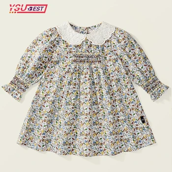 Детски дрехи 2024 Бебе момичета рокля Ежедневни дрехи Пролет Нови корейски памучни момичета принцеса рокля Голям завой надолу яка рокля