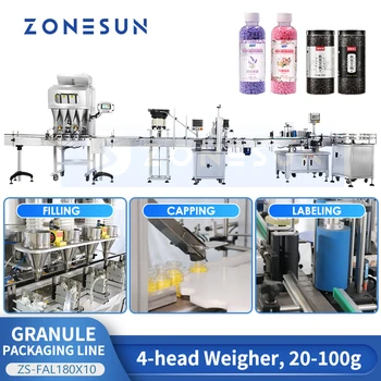 ZONESUN ZS-FAL180X10 Автоматична линия за производство на гранули Претегляне на пълнене на ядки Фасул частици бутилки пълнител опаковъчна машина