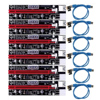 VER103D 3In1 мощност PCI-E щранг карта LED 4Pin 6Pin Sata 15Pin PCIE 1X до 16X 60CM удължителен кабел за Bitcoin миньор