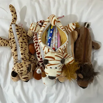 Творчески смешно животно молив чанта сладък малък тигър плюшени канцеларски чанта японски студент молив торбичка училище офис консумативи